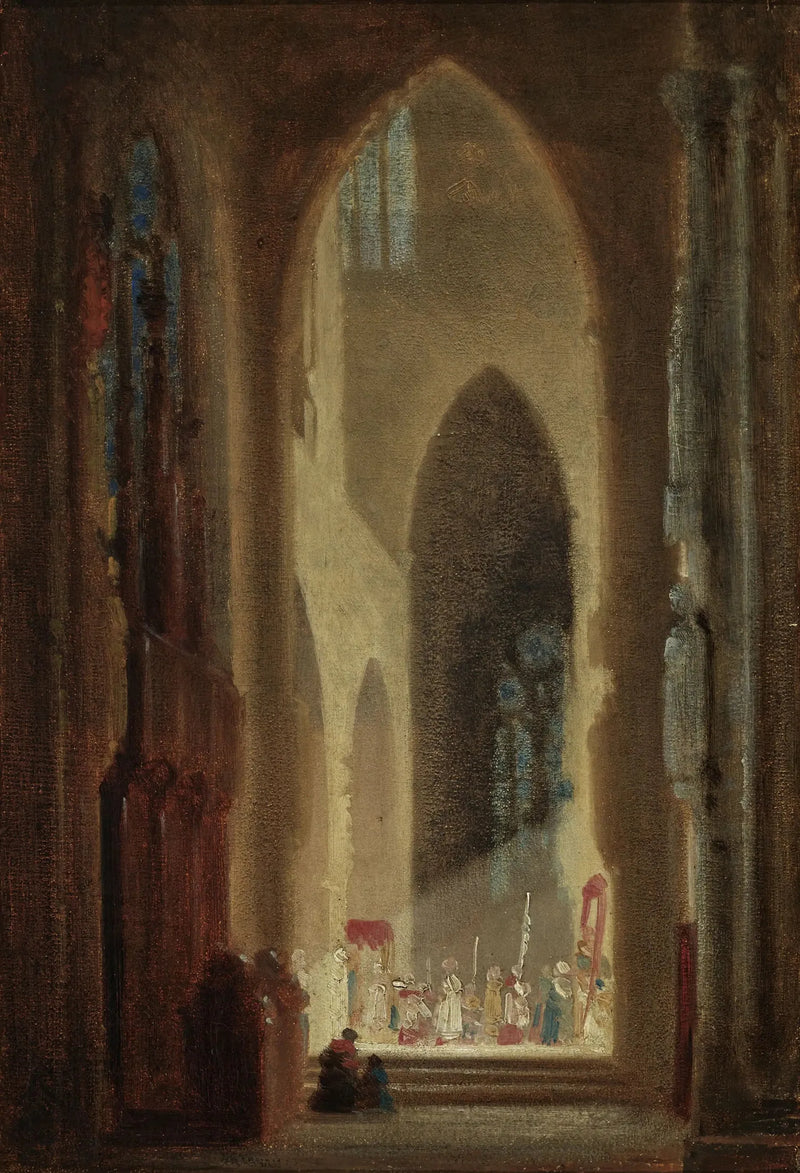 Interiør av kirken med prosesjon - Carl Spitzweg