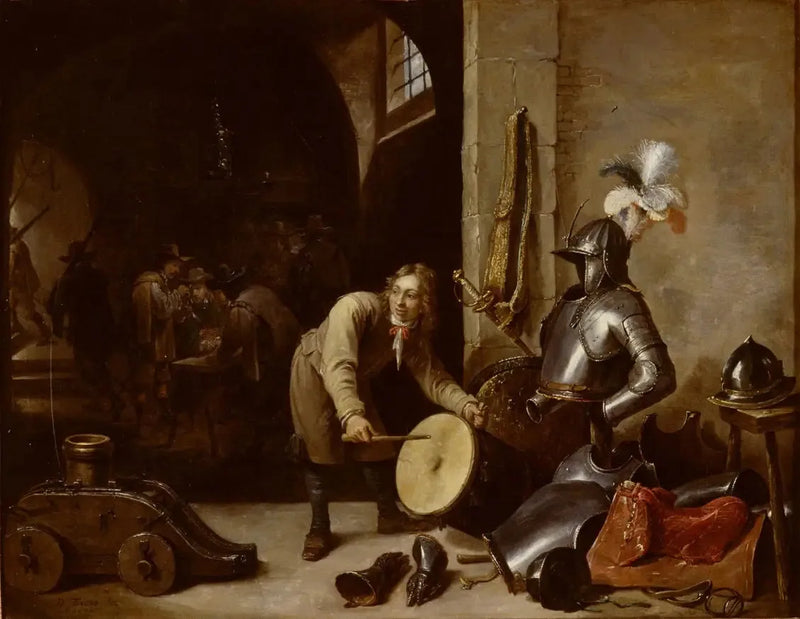 Interiør av vaktrommet med en ung mann som holder et trommesett - David Teniers den Yngre

Source:
Intérieur de la salle de garde avec un jeune homme tenant un tambour - David Teniers le Jeune