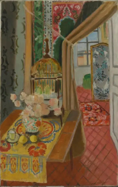 Reproduction du tableau « Intérieur, fleurs et perruches - Henri Matisse » par Alpha Reproduction en peinture à l’huile