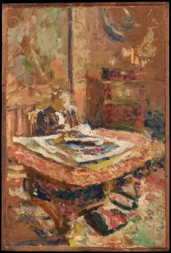 Interiør, fru Vuillard sittende foran et bord - Édouard Vuillard
