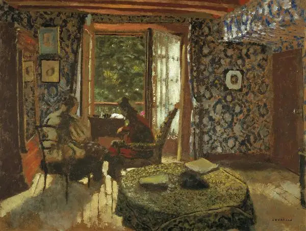 Interiør. Madame Vuillard og bestemoren Roussel ved Étang-la-Ville - Édouard Vuillard