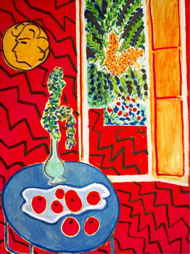 Rød interiør, stilleben på blått bord - Henri Matisse