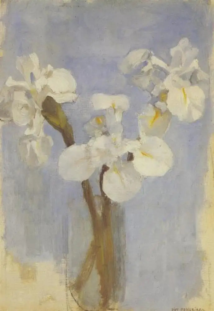 Hvit iris på lys blå bakgrunn II - Piet Mondrian