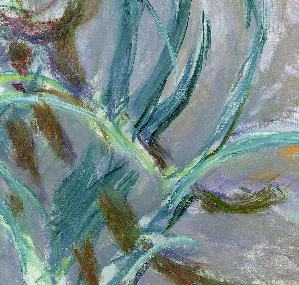 Détail de la touche et du feuillage dans Iris de Claude Monet