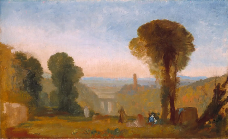 Italiensk landskap med bro og tårn - J. M. W. Turner