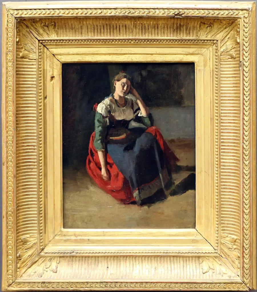Italiensk sittende, støttet på kneet - Jean-Baptiste Camille Corot