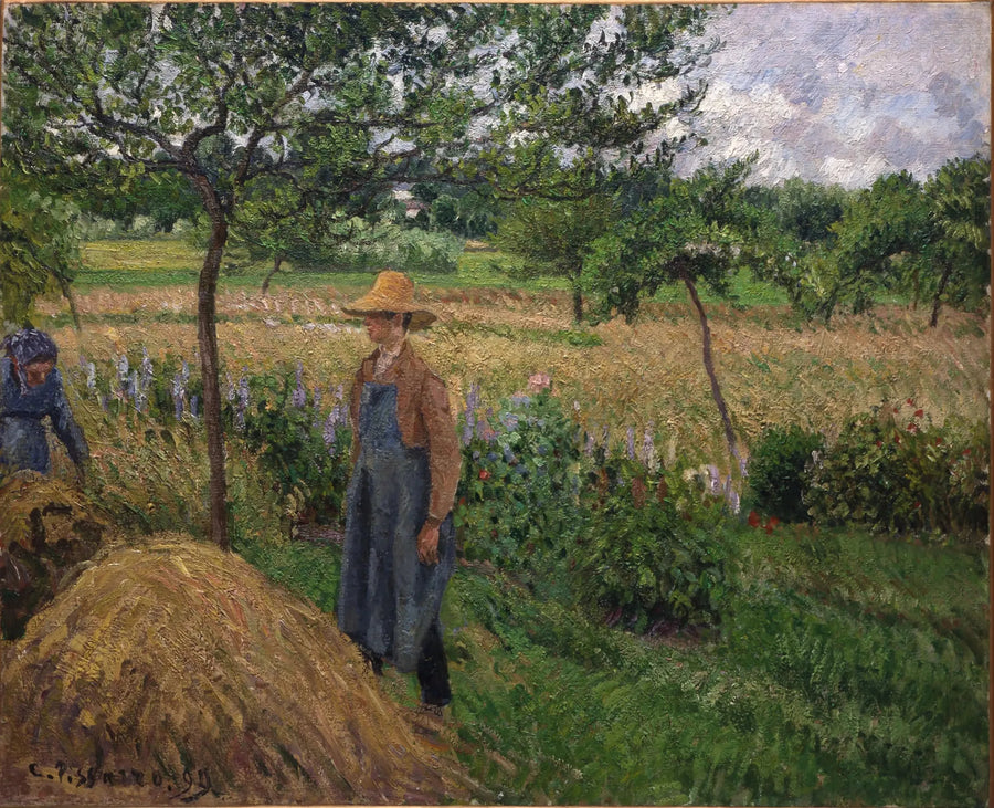 Gartner foran en høy, grått vær, Éragny - Camille Pissarro