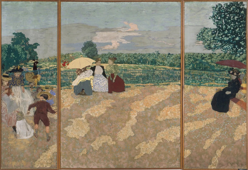 Offentlige hager: samtalen, barnepasserne, den røde paraplyen - Édouard Vuillard