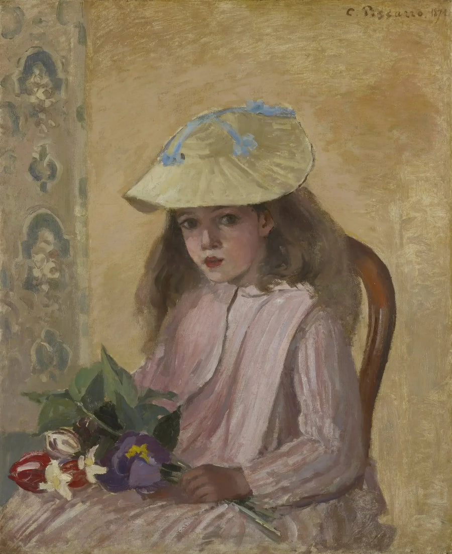 Jeanne Pisarro kalt Minette med bukett - Camille Pissarro