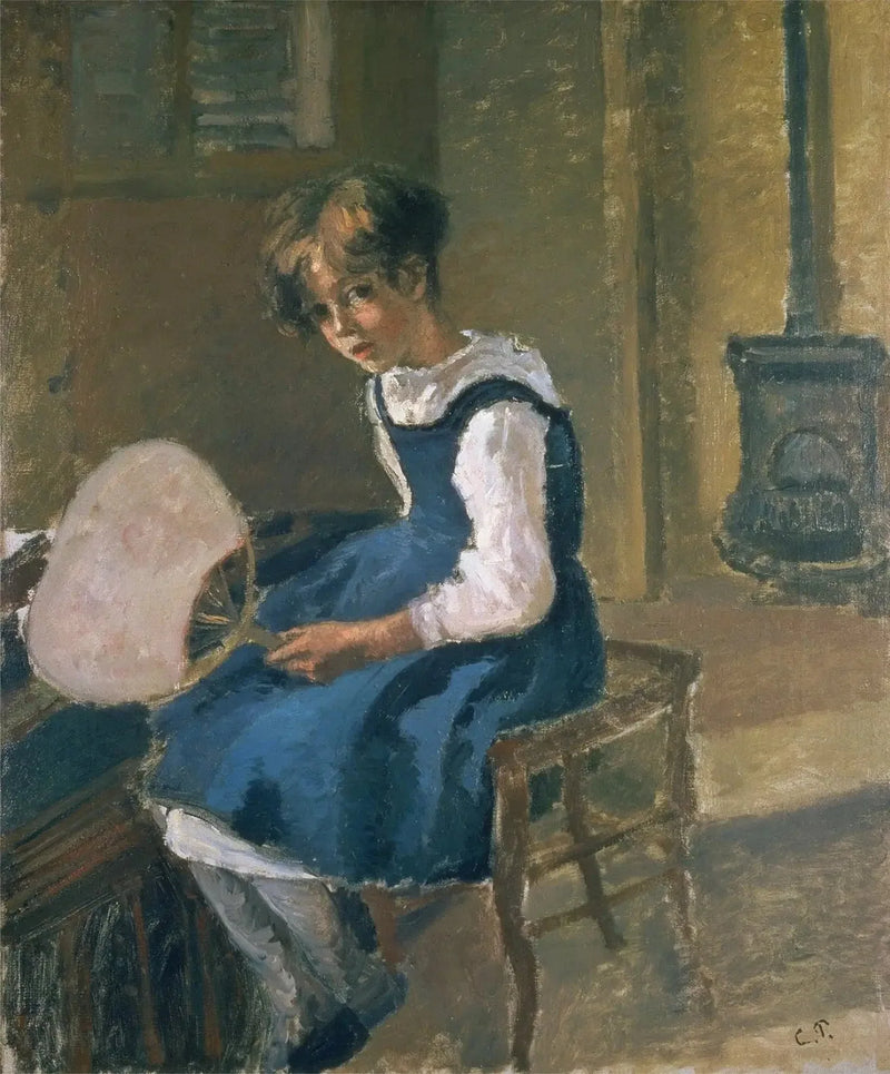 Jeanne Pissarro kalt Minette som holder en vifte - Camille Pissarro