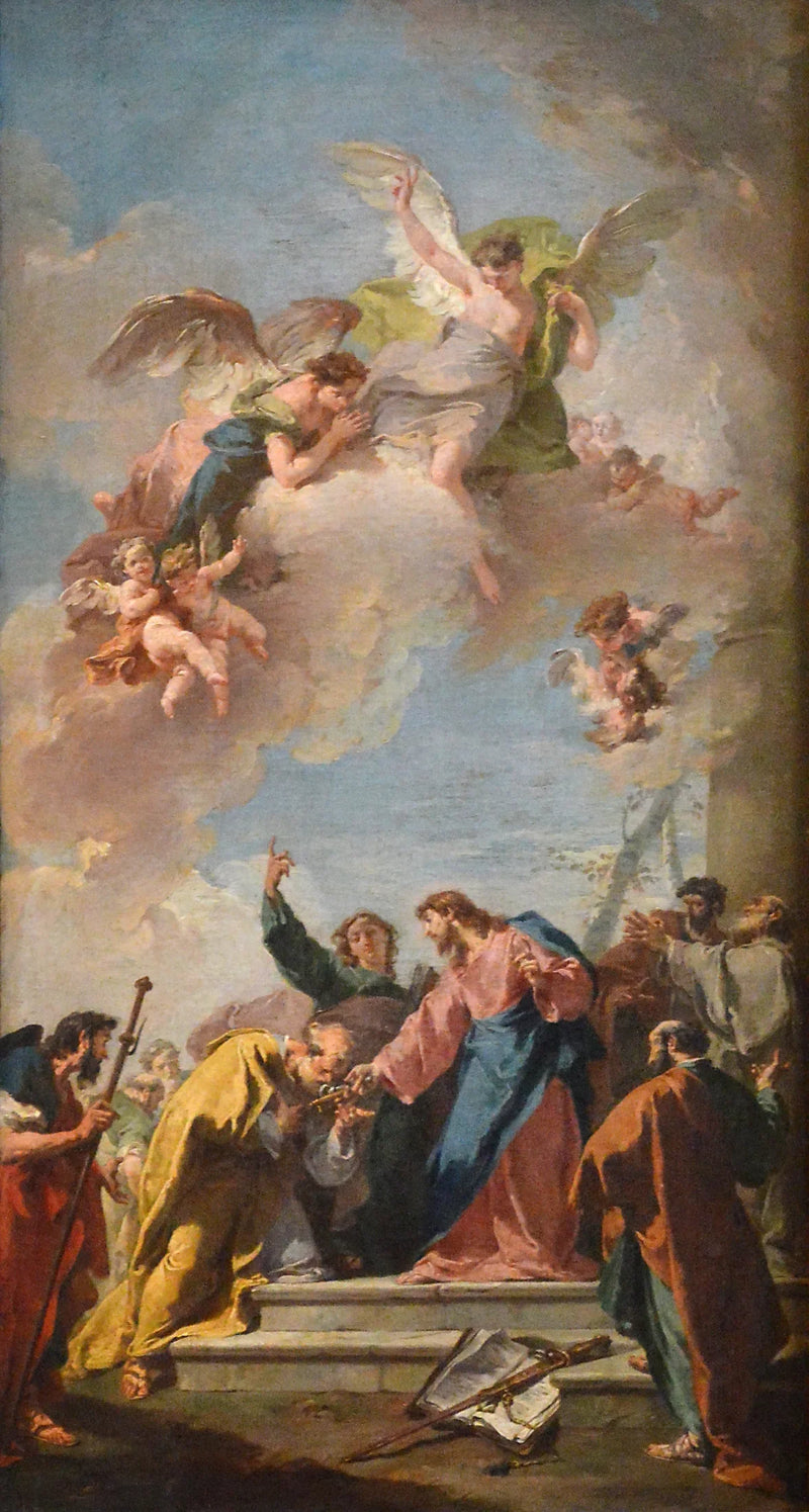 Jesus Kristus gir nøklene til paradis til St. Peter - Giovanni Battista Pittoni