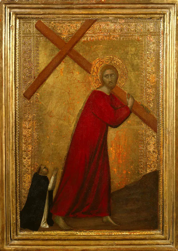 Jesus Kristus bærer korset, med en dominikanermunk - Barna da Siena