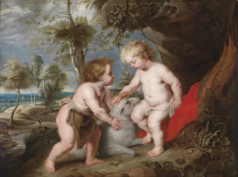 Jesus og barnet Sankt Johannes med et lam - Peter Paul Rubens
