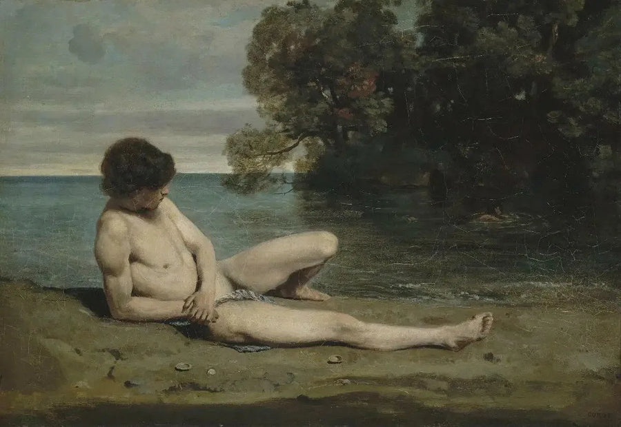 Ung badegutt liggende på stranden - Jean-Baptiste Camille Corot