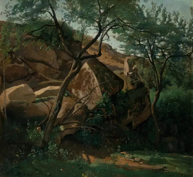 Ung gjeter blant fjellene (Fontainebleau-skogen) - Jean-Baptiste Camille Corot