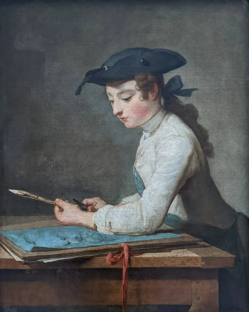 Ung tegner som skjærer i blyanten sin - Jean Siméon Chardin