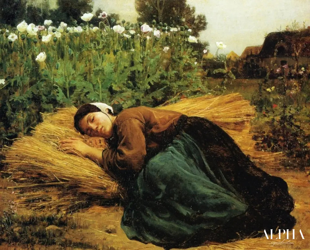 Jeune faucheur dormant sur des gerbes de blé - Jules Breton - Reproductions de tableaux et peintures haut de gamme