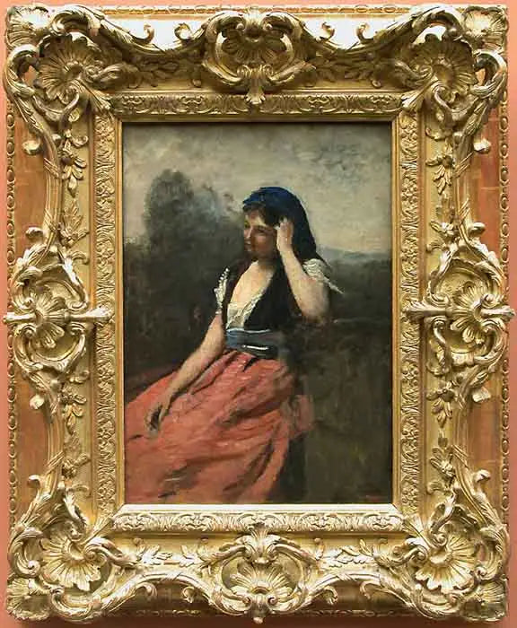 Ung kvinne i rosa skjørt - Jean-Baptiste Camille Corot