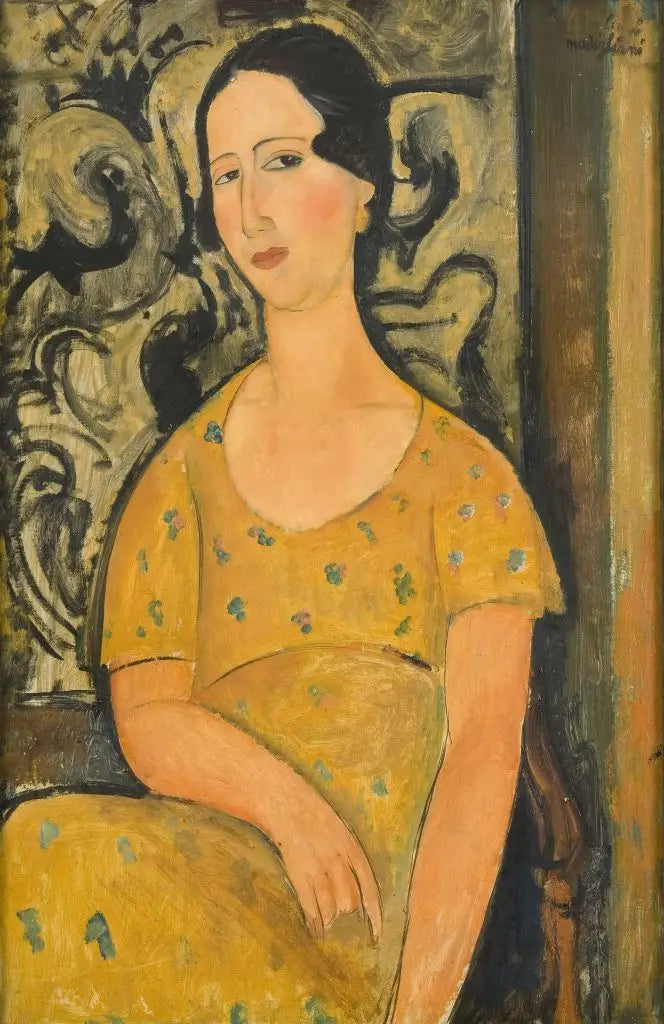 Ung kvinne i gul kjole (Renée Modot) - Amedeo Modigliani
