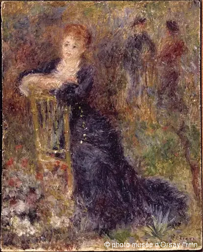 Ung kvinne som sitter i en hage - Pierre-Auguste Renoir
