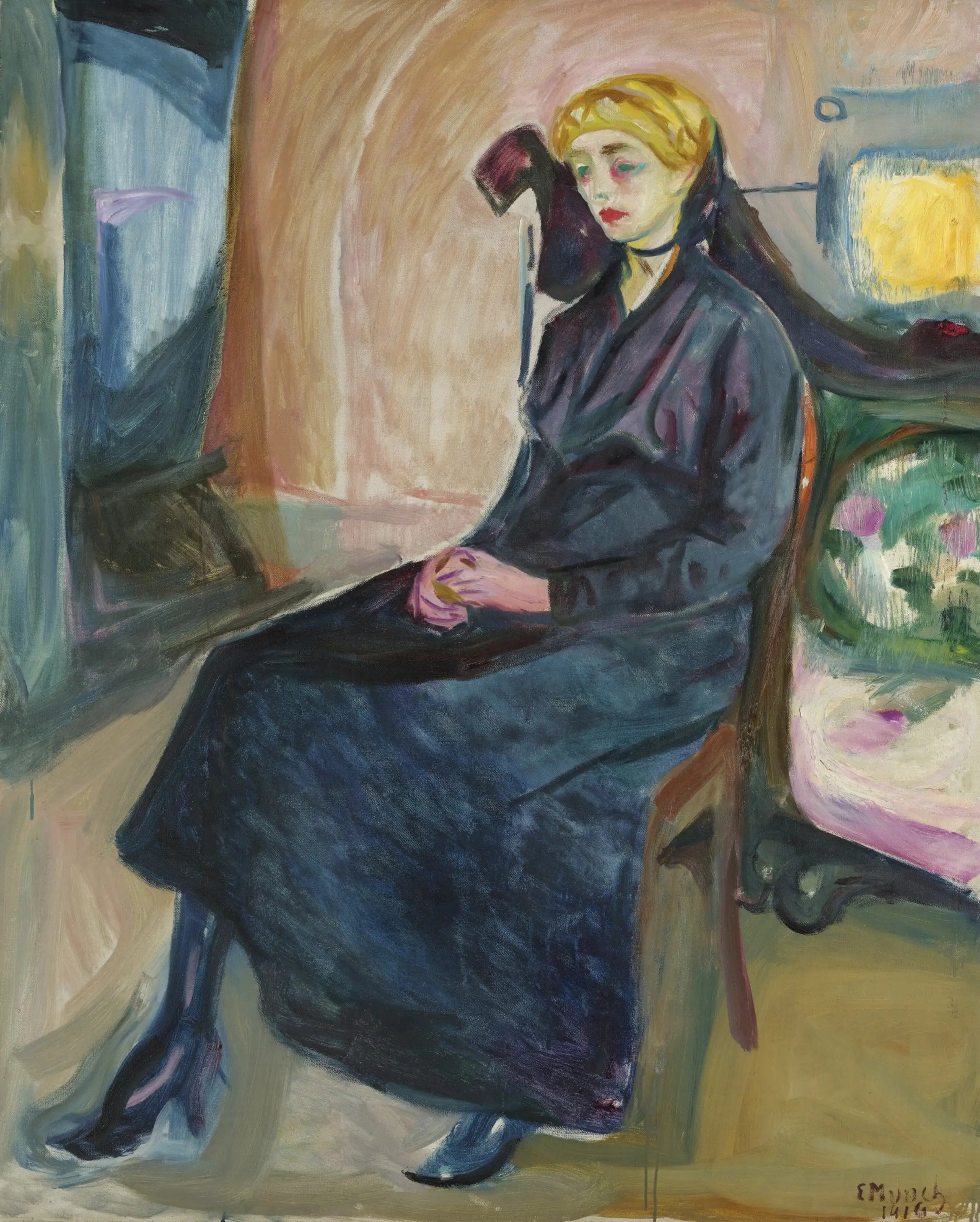 Reproduction du tableau « Jeune Femme assise - Edvard Munch » par Alpha Reproduction en peinture à l’huile