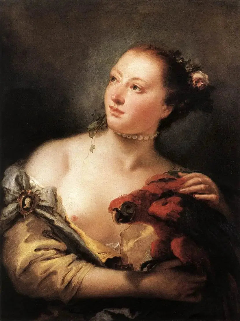 Ung kvinne med papegøye - Giovanni Battista Tiepolo