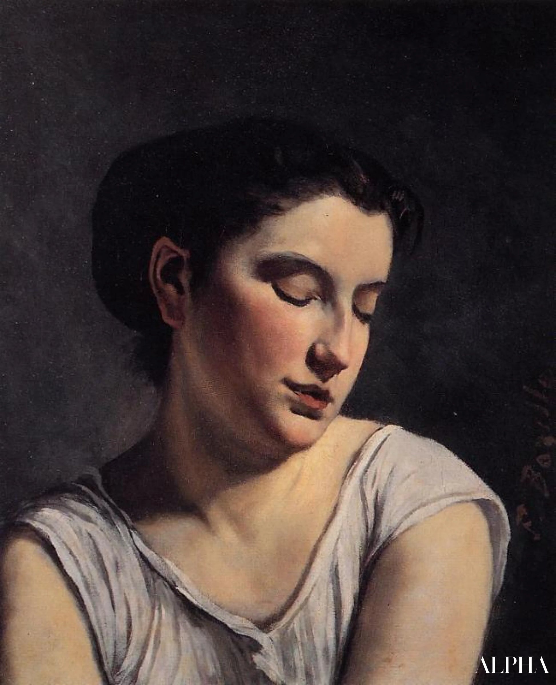 Ung kvinne med senkede øyne - Frédéric Bazille - Høykvalitets reproduksjoner av malerier og bilder
