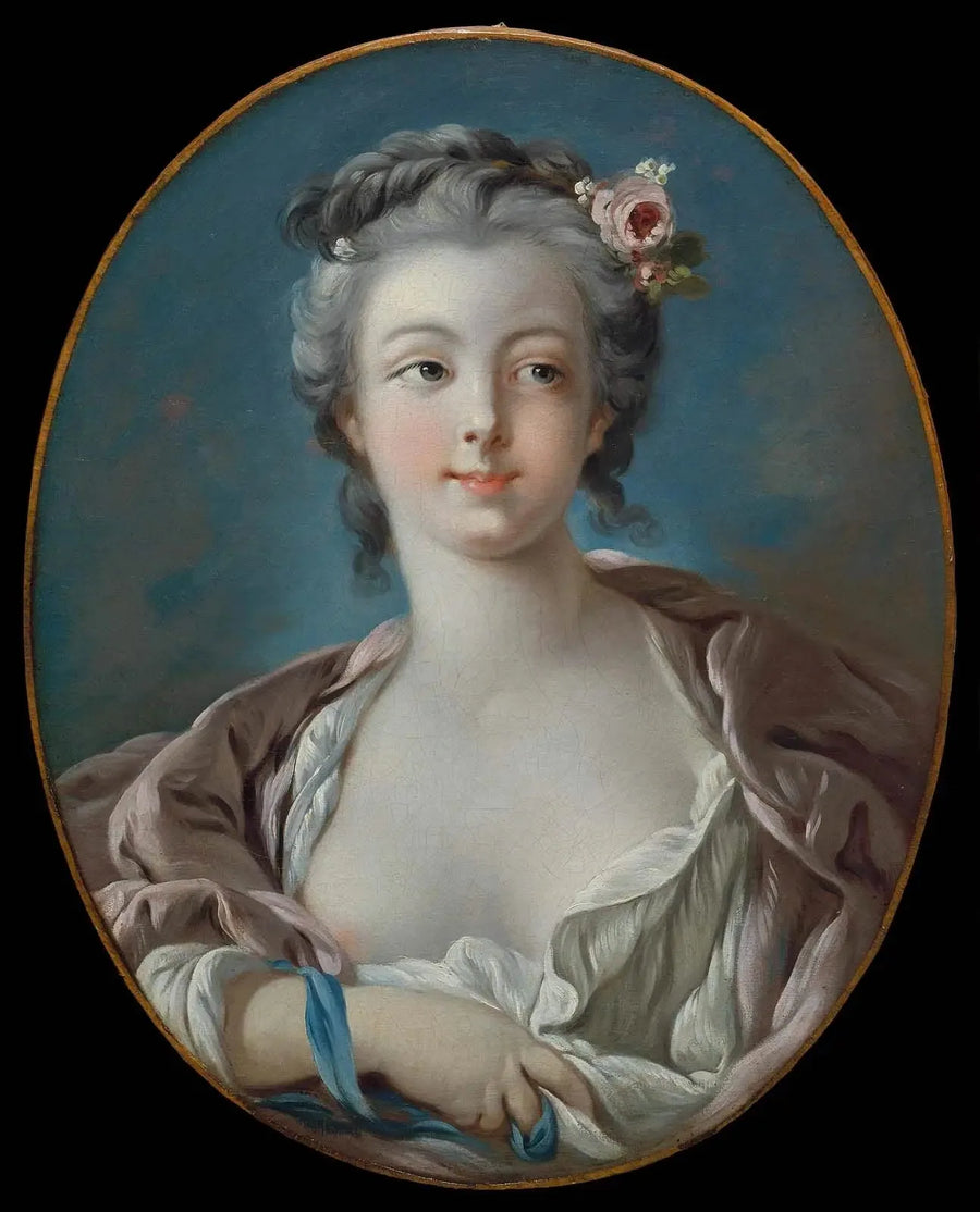 Ung kvinne med blomster i håret, feilaktig kalt Portrett av Madame Boucher - François Boucher