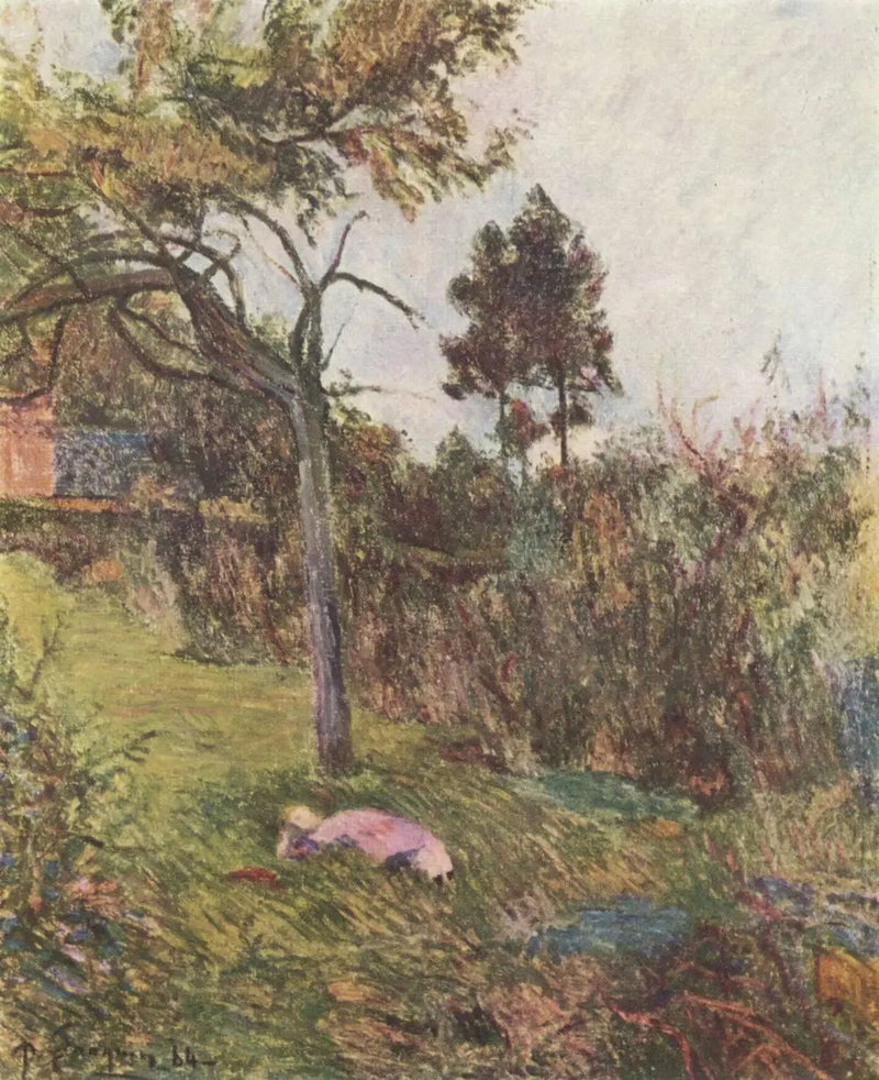 Ung kvinne liggende i gresset, eller Jente liggende i en eng - Paul Gauguin