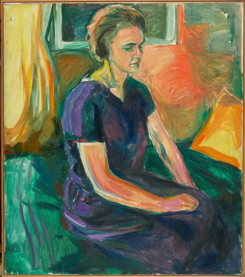 Ung kvinne i blå kjole, sittende - Edvard Munch