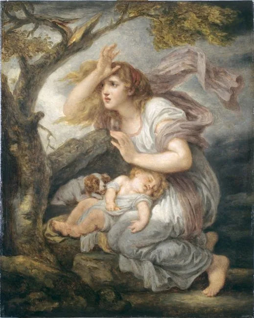 Ung kvinne redd for torden - Jean-Baptiste Greuze