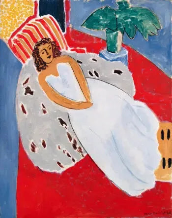 Ung kvinne i hvitt, rød bakgrunn - Henri Matisse