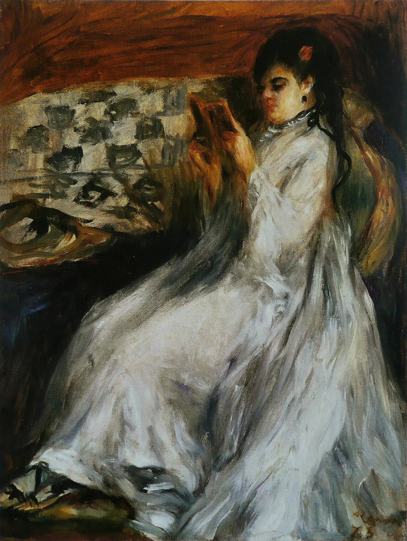 Ung kvinne i hvitt som leser - Pierre-Auguste Renoir