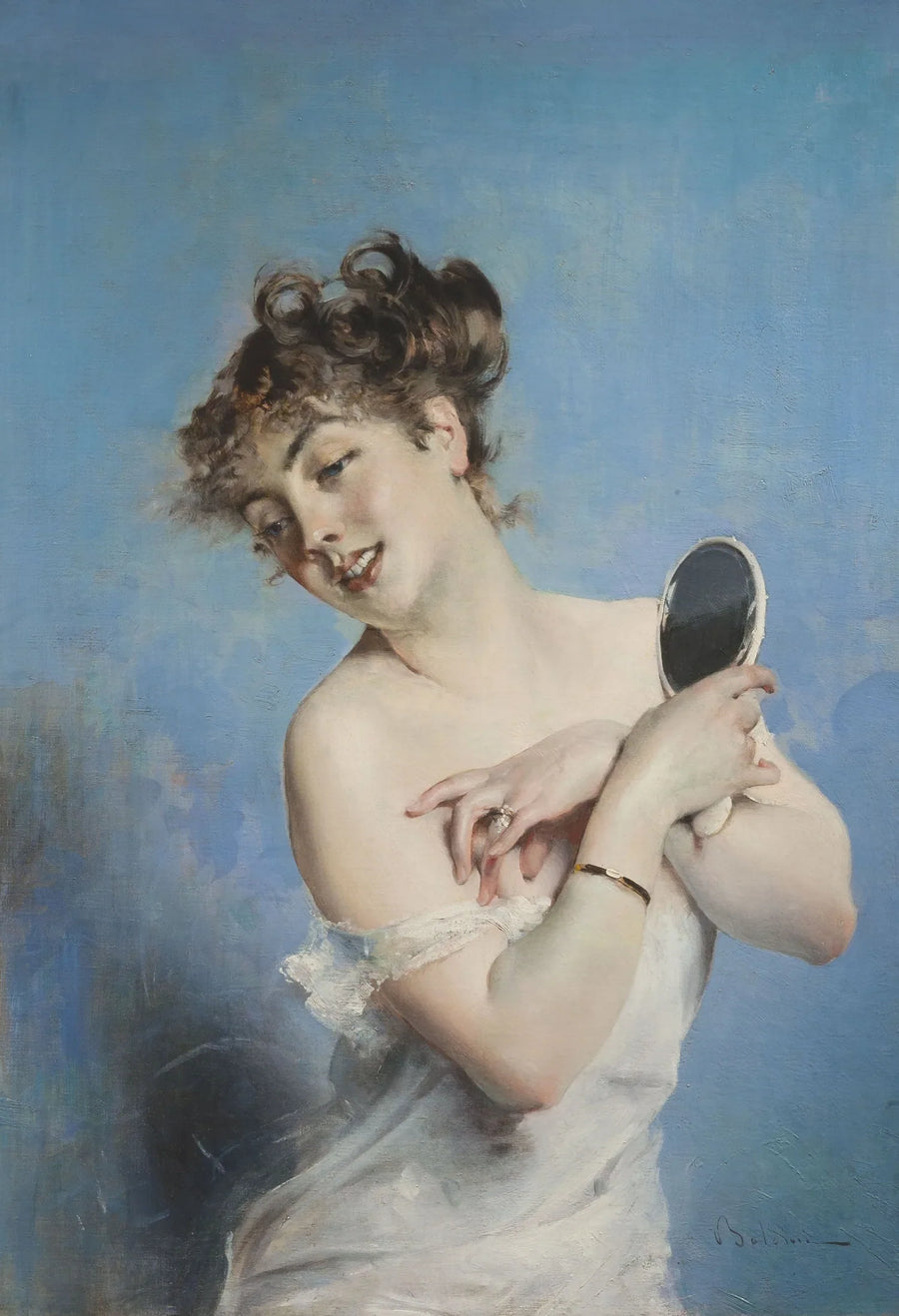 Ung kvinne i nattkjole (personlig pleie) - Giovanni Boldini