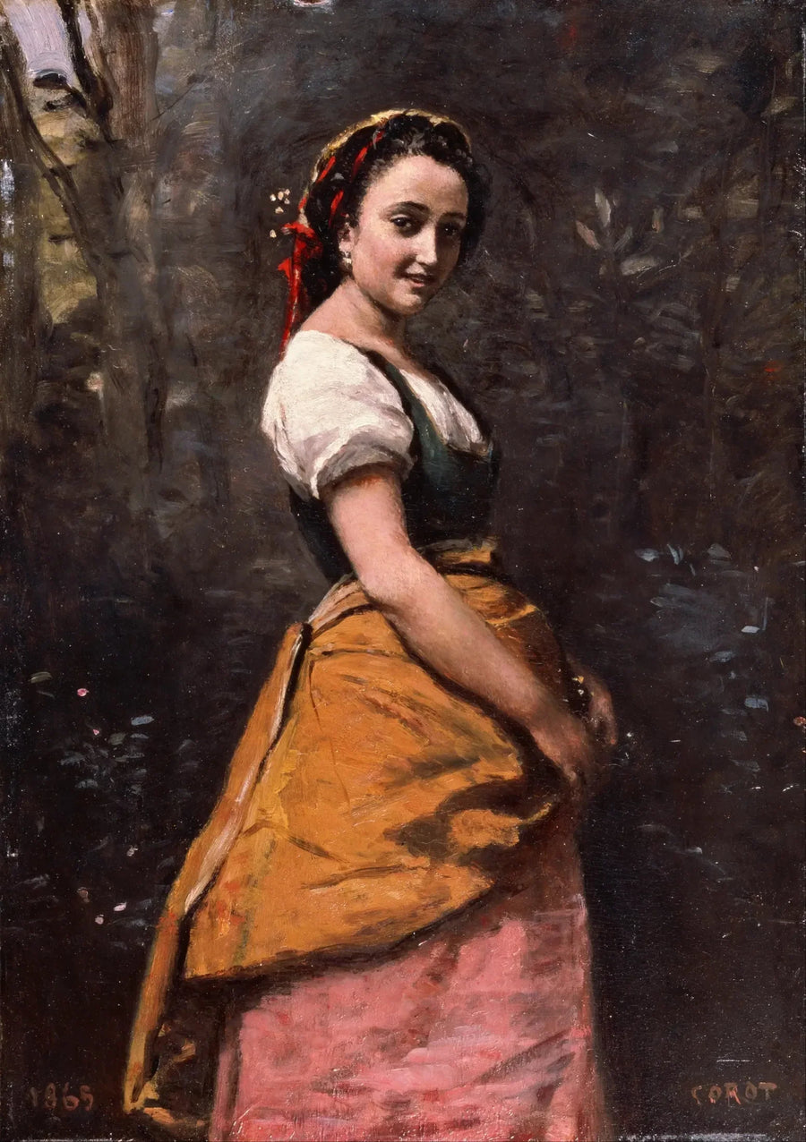 Ung kvinne i skogen - Jean-Baptiste Camille Corot