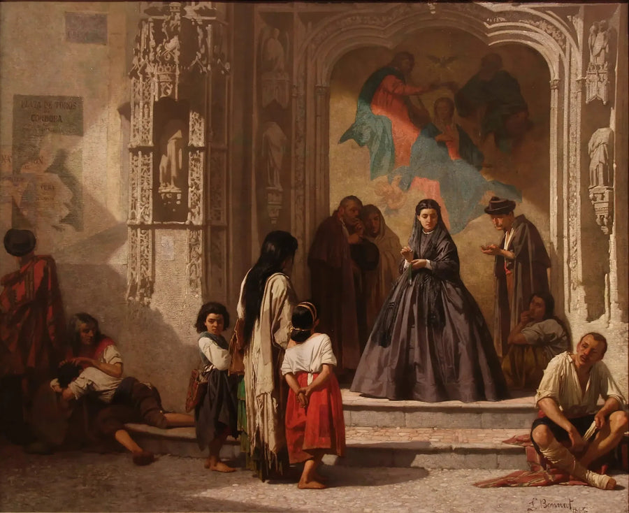 Ung kvinne som gir veldedighet ved inngangen til kapellet på sykehuset Saint-Sébastien i Córdoba - Léon Bonnat