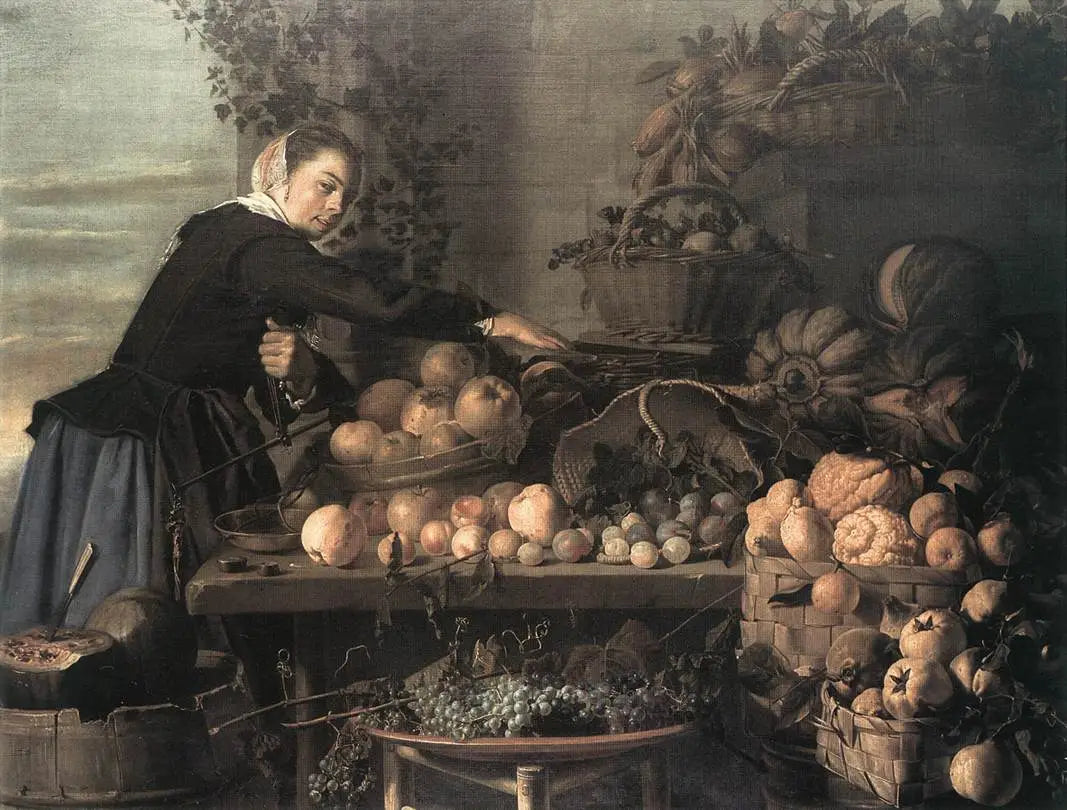 Jeune femme près des fruits et légumes pour la vente - Frans Hals - Alpha Reproduction