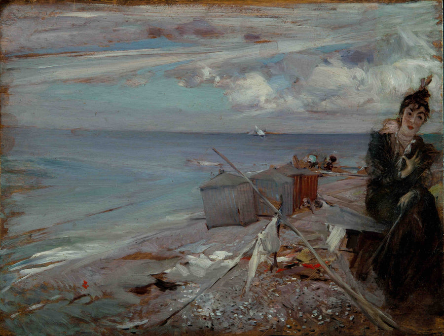 Ung kvinne på stranden i Ostende - Giovanni Boldini