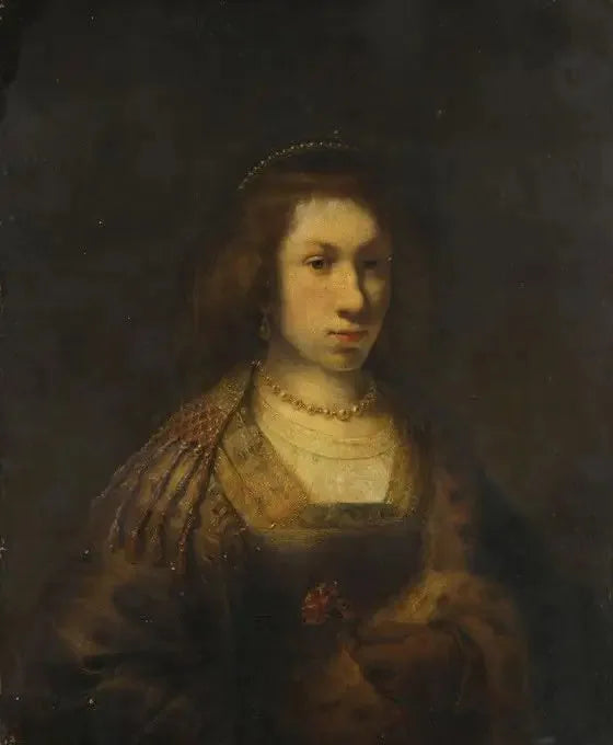 Ung kvinne som holder en nellike - Rembrandt