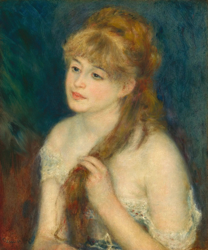 Ung kvinne som fletter håret sitt - Pierre-Auguste Renoir
