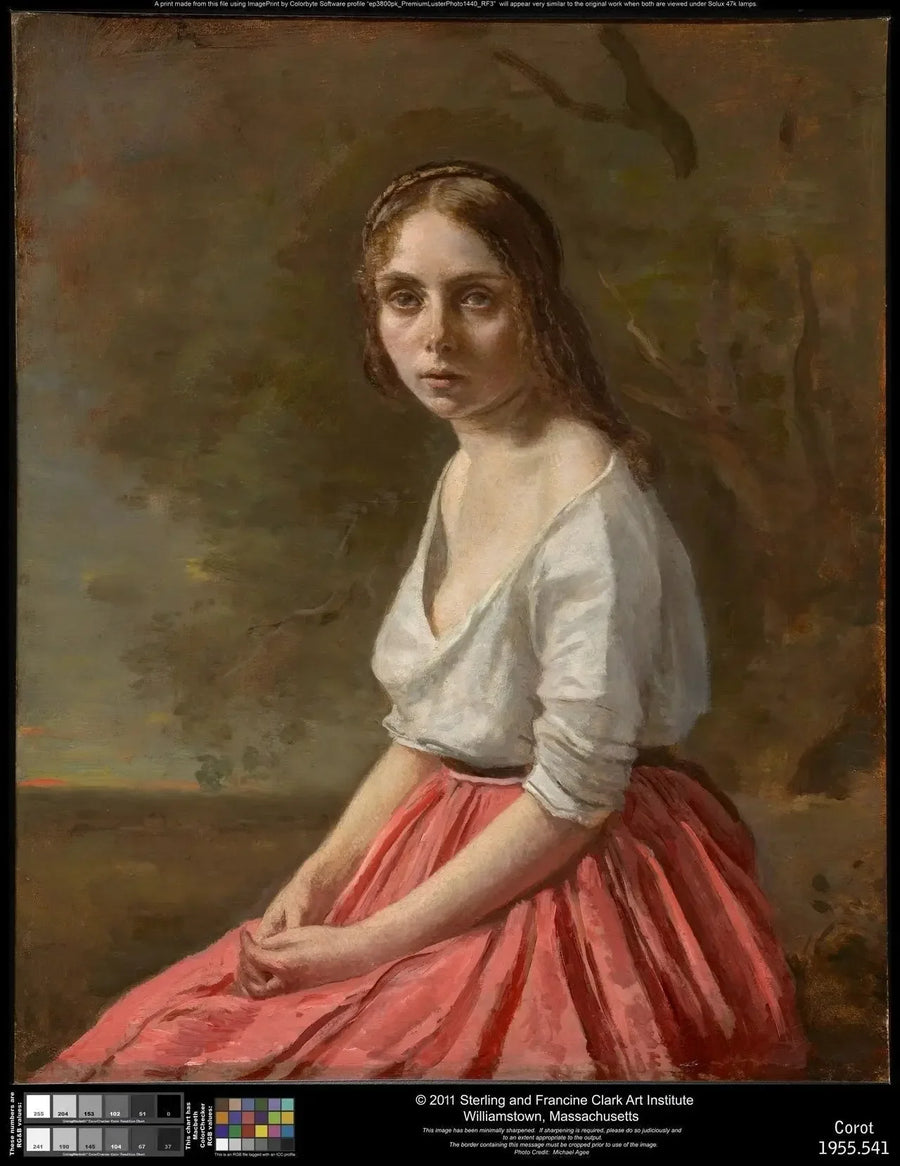 Ung jente med rosa skjørt - Jean-Baptiste Camille Corot