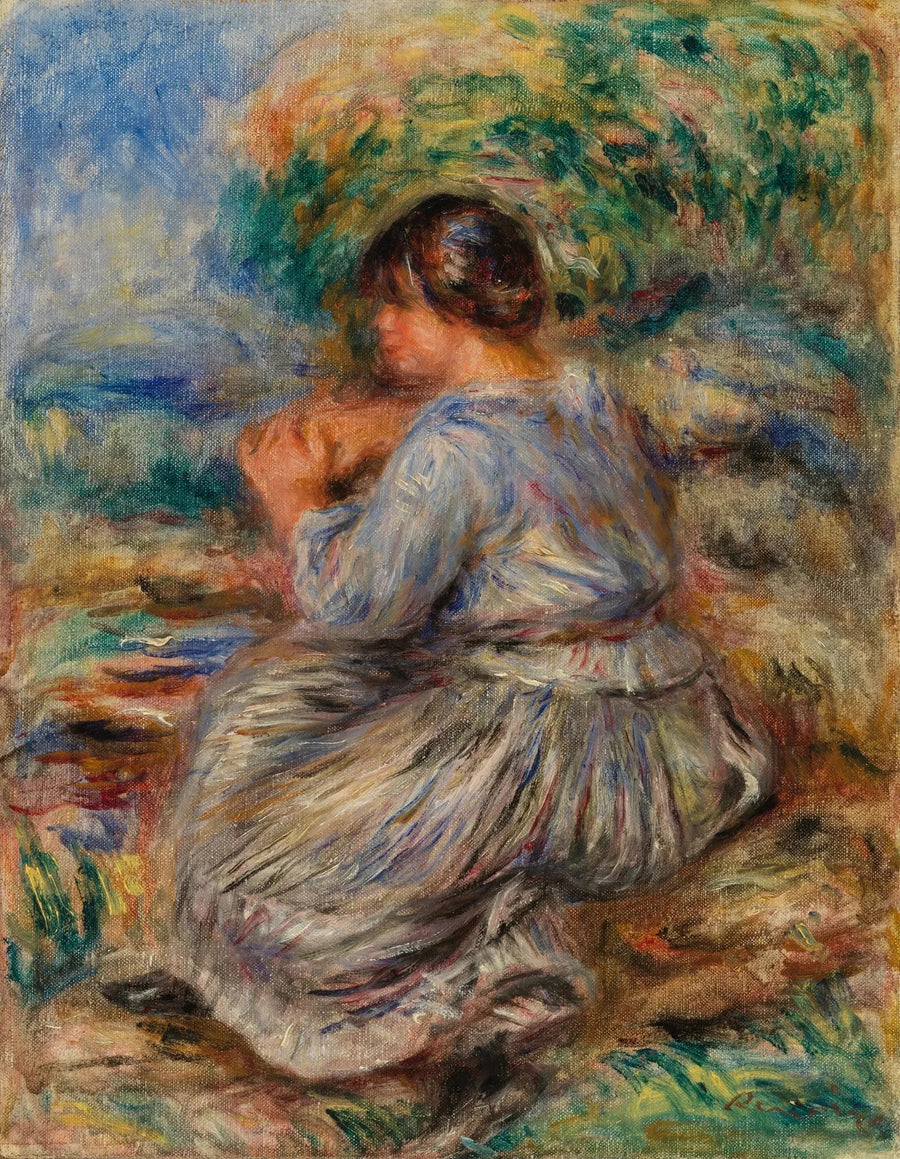 Jente som sitter i et landskap (Ung jente som sitter i en hage) - Pierre-Auguste Renoir