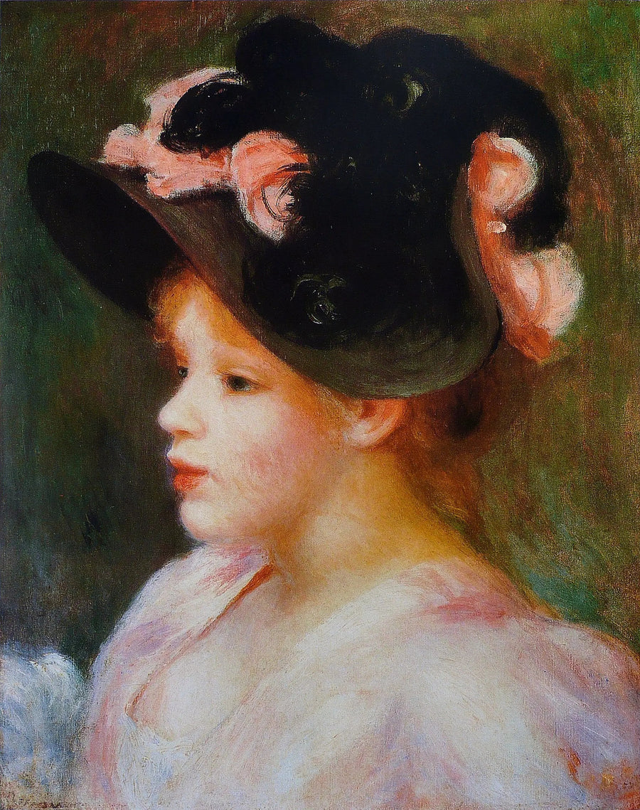 Ung jente med rosa og svart hatt - Pierre-Auguste Renoir