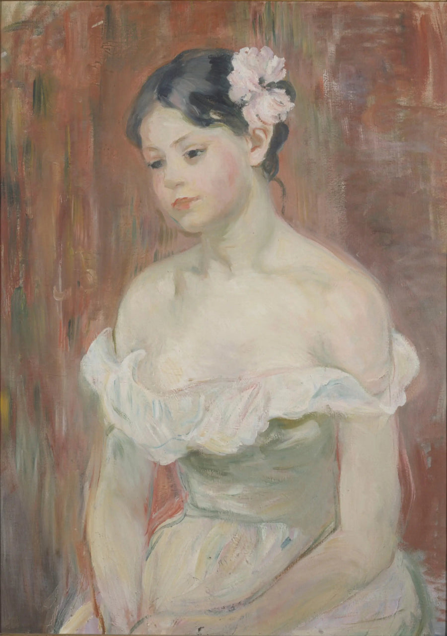 Ung jente med utringning, blomsten i håret - Berthe Morisot