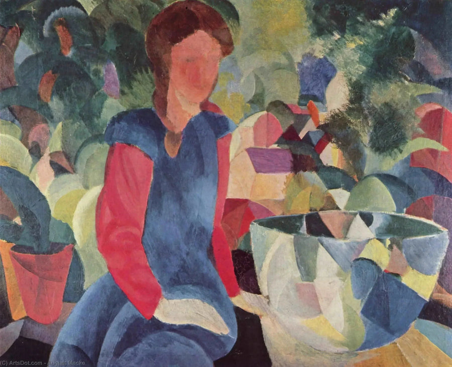 Ung jente med fisk i et glassbeholder - August Macke