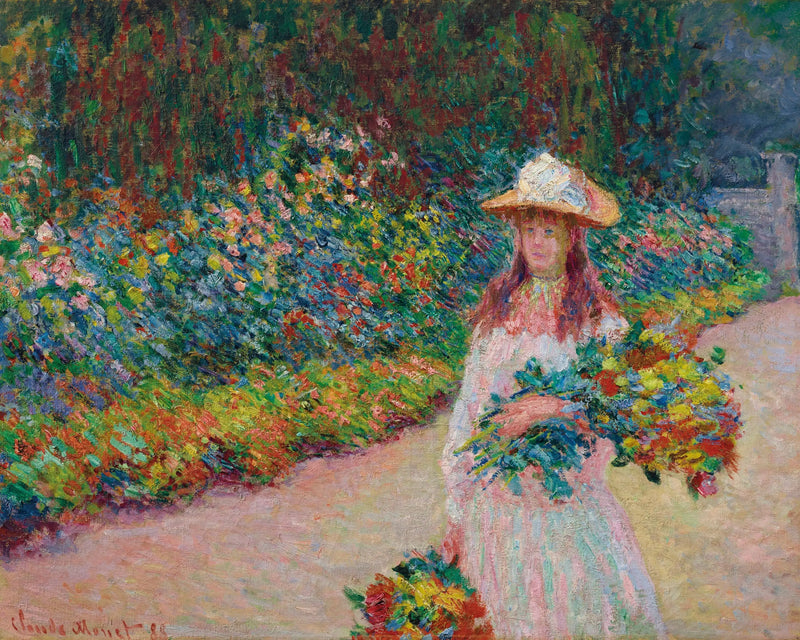 Ung jente i hagen i Giverny - Claude Monet