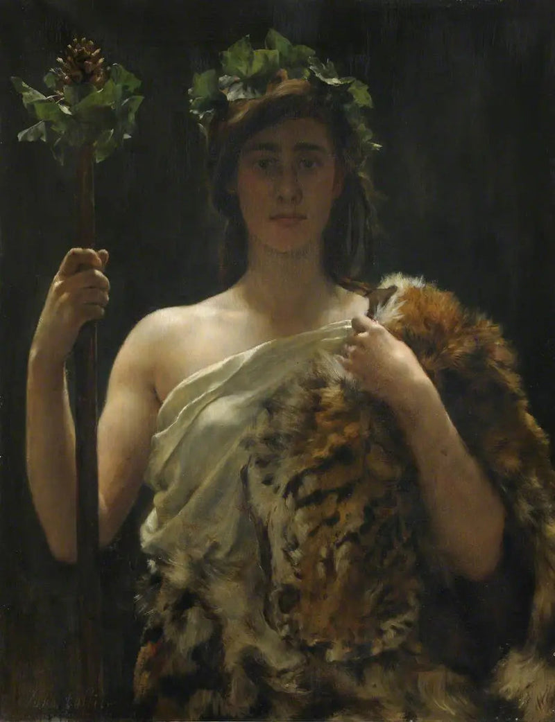 Ung jente drapert i en tigerskinn (tidligere kalt Bacchus) - John Collier