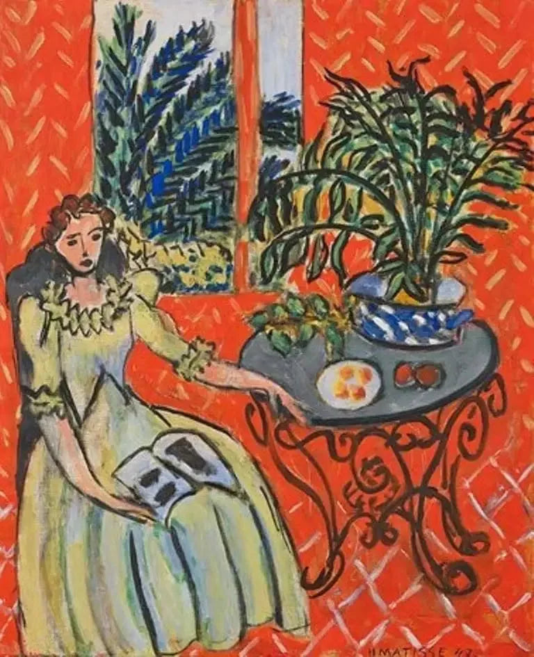 Ung jente i grønt i et rødt interiør - Henri Matisse