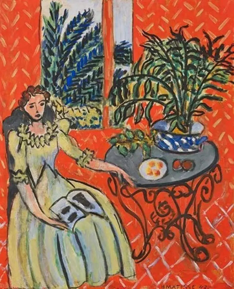 Ung jente i grønt i et rødt interiør - Henri Matisse