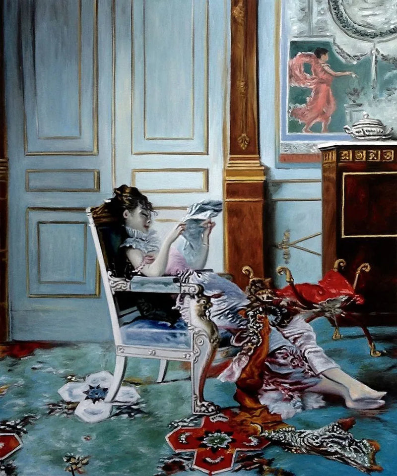 Ung jente leser i en stue - Giovanni Boldini